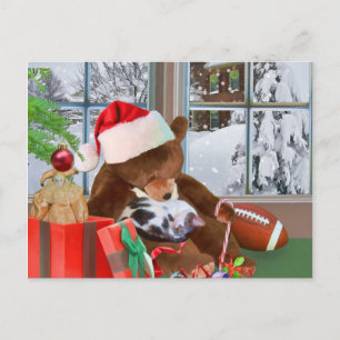 Kitten and Teddy Bear Christmas Dreams Postcard