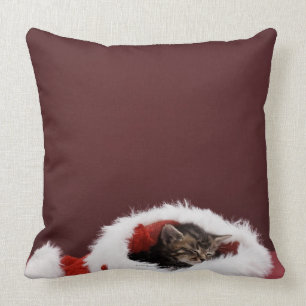 Kitten asleep in Christmas hat Cushion