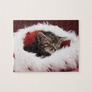 Kitten asleep in Christmas hat Jigsaw Puzzle