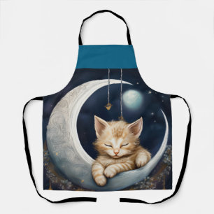 Kitten Asleep On Crescent Moon Object Apron