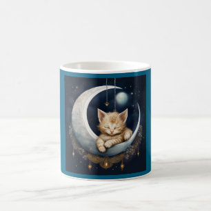 Kitten Asleep On Crescent Moon Object Coffee Mug