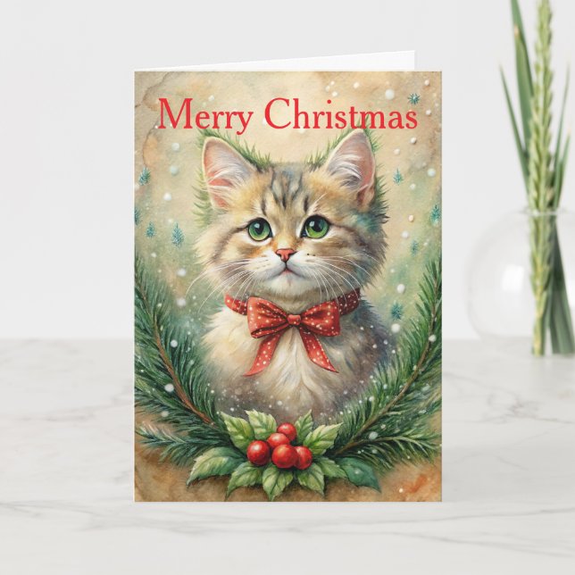 Kitten at Christmas Holiday Card (Front)