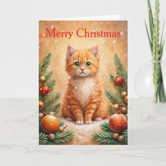 Kitten at Christmas Holiday Card (Front)