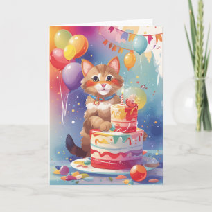 Kitten at Colourful Celebration Party Card