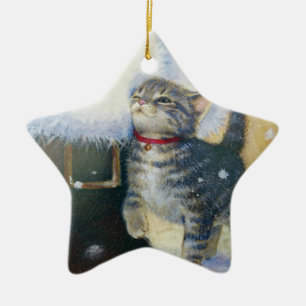 Kitten at Santa's Boot Ceramic Tree Decoration