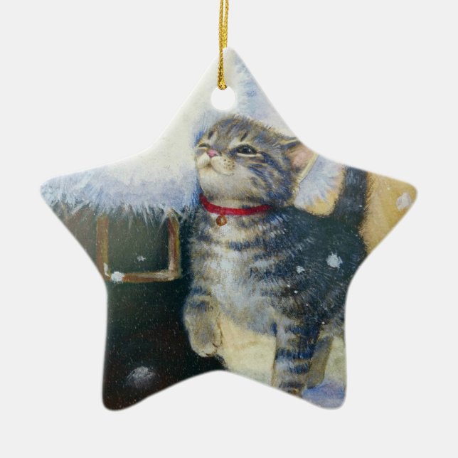 Kitten at Santa's Boot Ceramic Tree Decoration (Front)