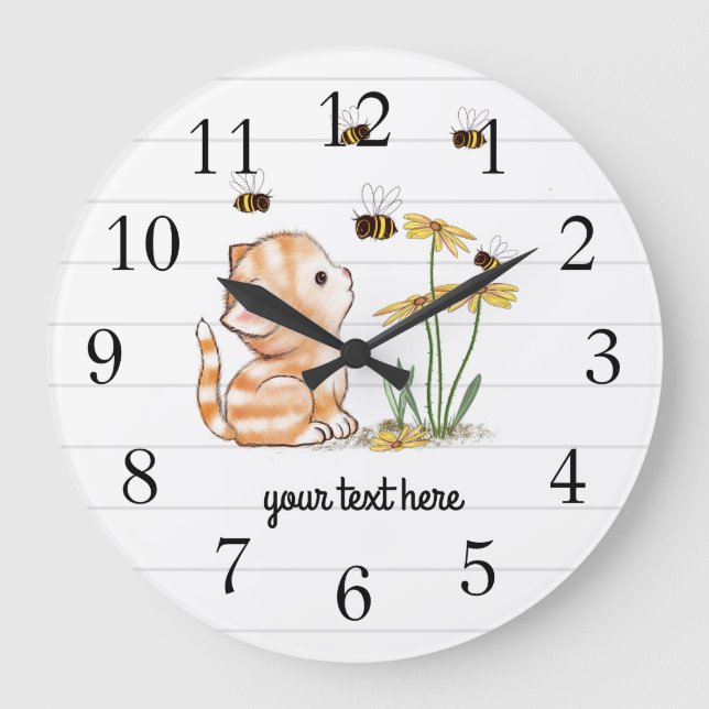 Kitten Bees  Floral Wall Clock (Front)