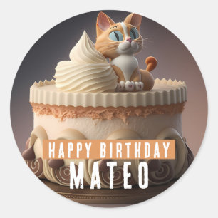 Kitten Birthday Cake - Classic Round Sticker