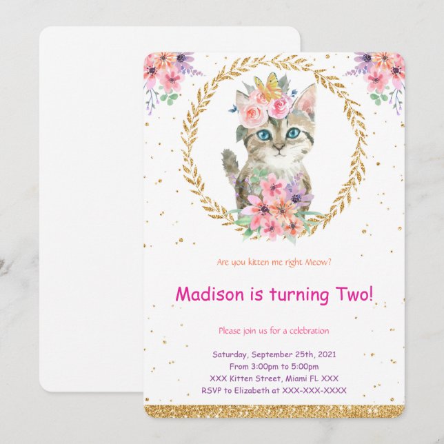 Kitten Birthday Invitation (Front/Back)
