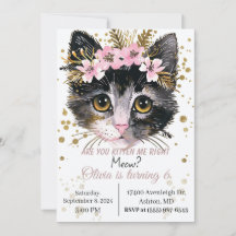Kitten birthday invitation , cat pawty party 