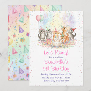 Kitten Birthday Invitation, Cute Cat Girl Theme Invitation