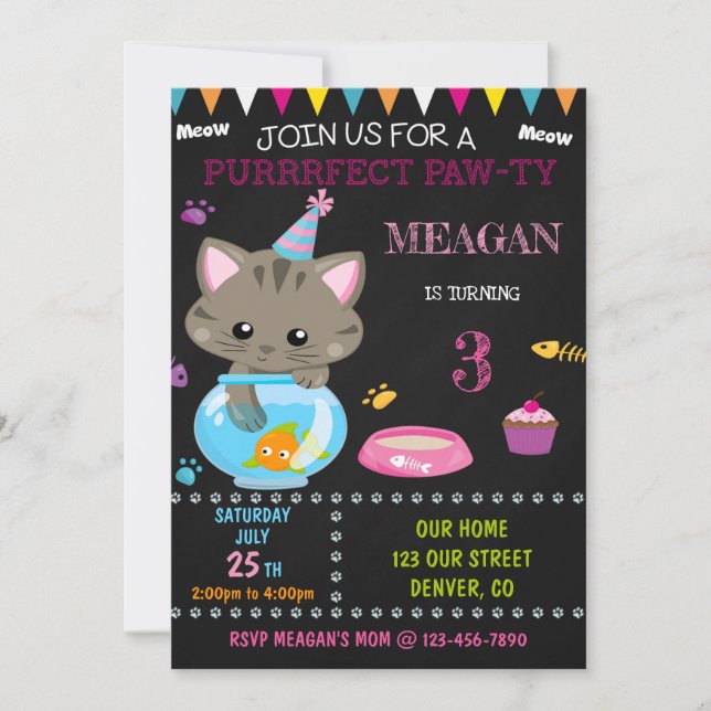 Kitten birthday invitation Kitty invitation (Front)