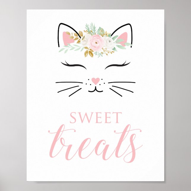 Kitten Birthday Sweet Treats Sign Floral kitty (Front)