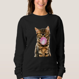 Kitten Blowing Bubble Gum  Cute Kitty With Glasses Sweatshirt