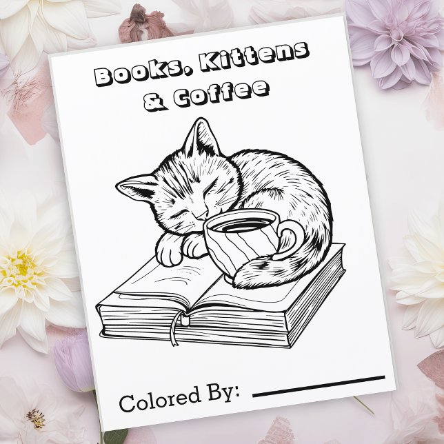 Kitten, Books and Coffee  | Colour Me Page (Creator Uploaded)