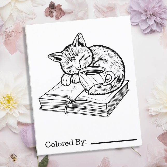 Kitten, Books and Coffee  | Colour Me Page (Creator Uploaded)