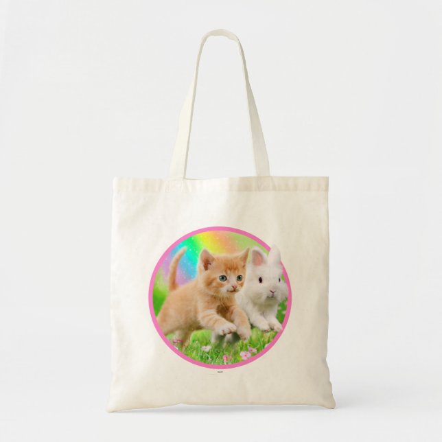 Kitten & Bunny with Rainbow Tote Bag (Front)