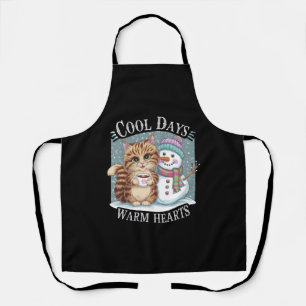Kitten Cat and Snowman Friends Share Coffee Winter Apron