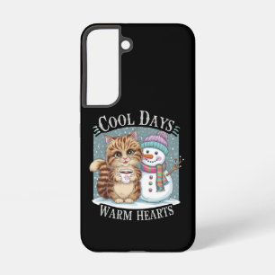 Kitten Cat and Snowman Friends Share Coffee Winter Samsung Galaxy Case