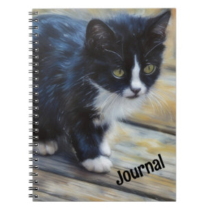 Kitten Cat Art Black and White Kitten Personal Notebook