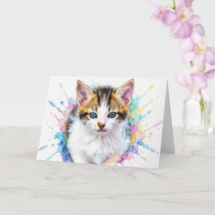 Kitten Cat Art Watercolor Splash Note Card
