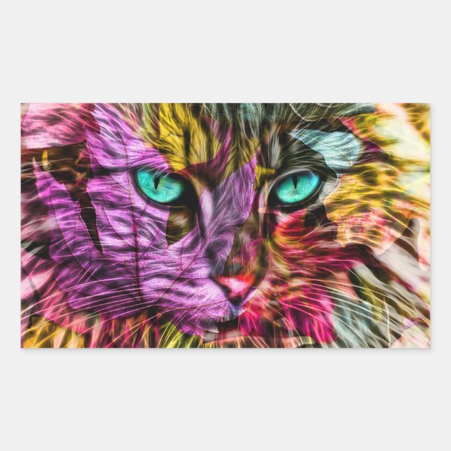 Kitten Cat Artsy Design Rectangular Sticker (Front)