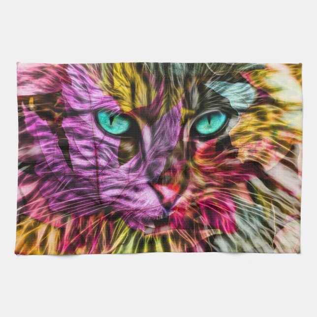 Kitten Cat Artsy Design Tea Towel (Horizontal)