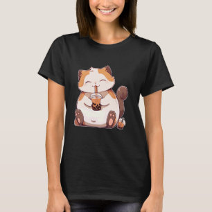 Kitten Cat Drinking Boba Bubble Tea Women Girls Ka T-Shirt