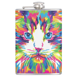 Kitten Cat Face Prismatic Design-21908 Hip Flask