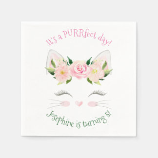 Kitten Cat Flowers Birthday Napkin