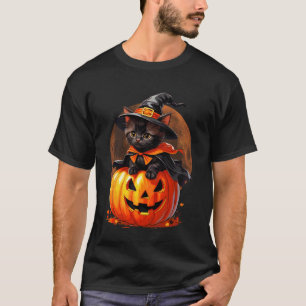 Kitten Cat Halloween Witch Costume Jack O Lantern  T-Shirt