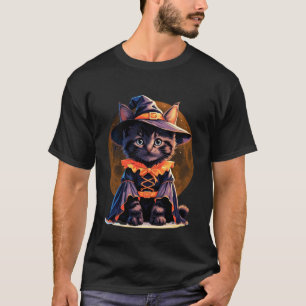 Kitten Cat Halloween Witch Costume & Moon Aestheti T-Shirt