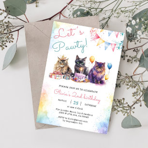 Kitten Cat Let's Pawty 2nd Birthday Party Invitation