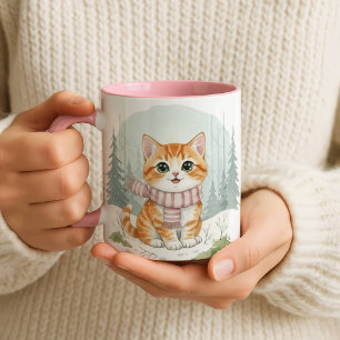 Kitten Cat Mug, Watercolor Cat Lover Gift Mug