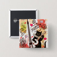 Kitten Cat Paris France, Square Button