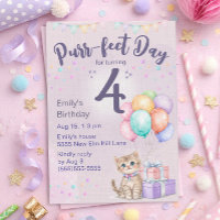 Kitten Cat Pastel Little Girl's 4th Birthday