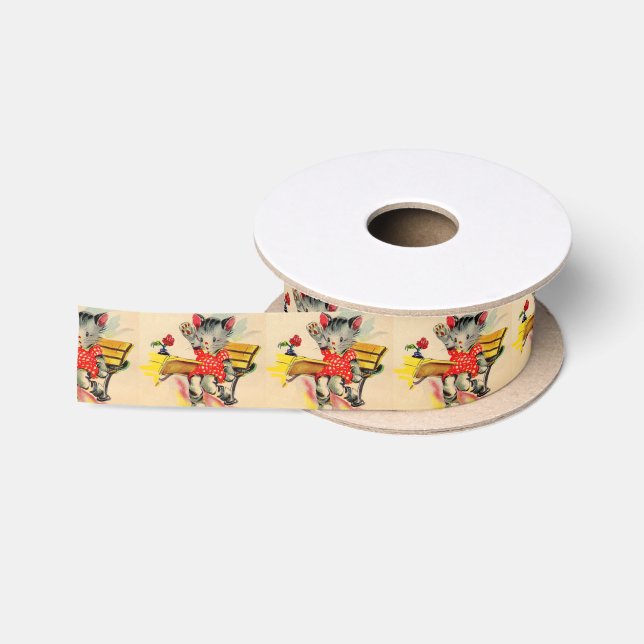 kitten cat student satin ribbon (Spool)