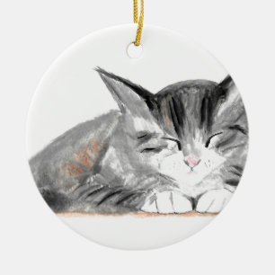 Kitten Cat watercolor pet animal cute grey  Ceramic Tree Decoration