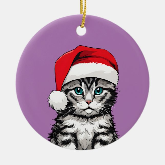 Kitten Christmas Ceramic Ornament (Front)