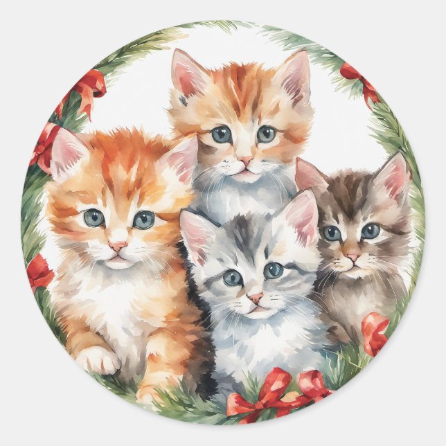 Kitten Christmas Ornaments Classic Round Sticker (Front)