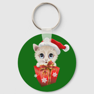 Kitten Christmas Santa with Gift Key Ring