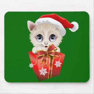 Kitten Christmas Santa with Gift Mouse Pad