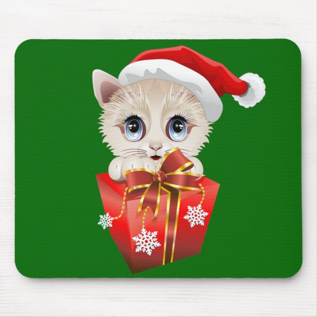 Kitten Christmas Santa with Gift Mouse Pad (Front)