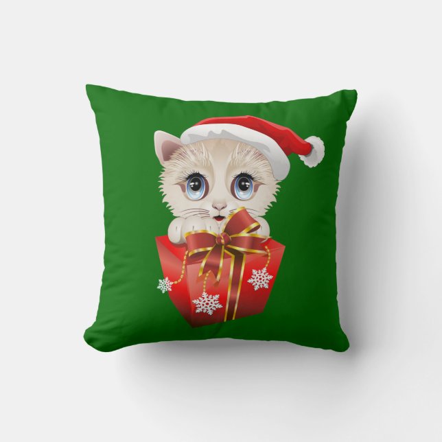 Kitten Christmas Santa with Gift Pillow (Front)