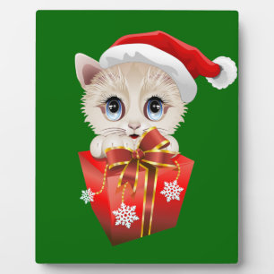Kitten Christmas Santa with Gift Plaque