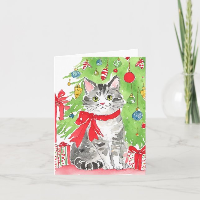 Kitten Christmas Watercolor Greeting Cards (Front)