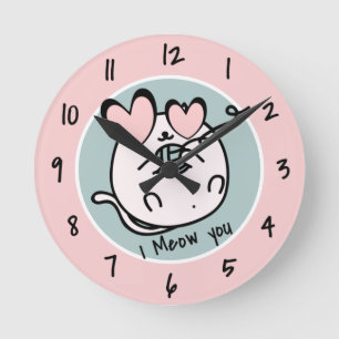 Kitten Clocks, Nursery, Animal Girl Kitty Cute Cat Round Clock