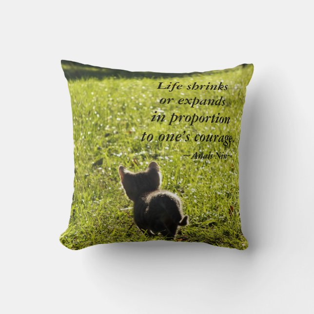 Kitten Courage Throw Pillow (Front)