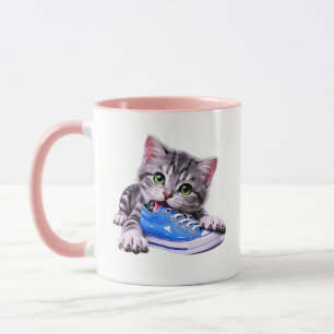 Kitten Cute Glossy Cat Blue Sneaker Mug
