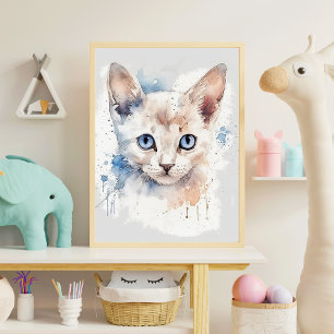 Kitten Cute white watercolor Poster